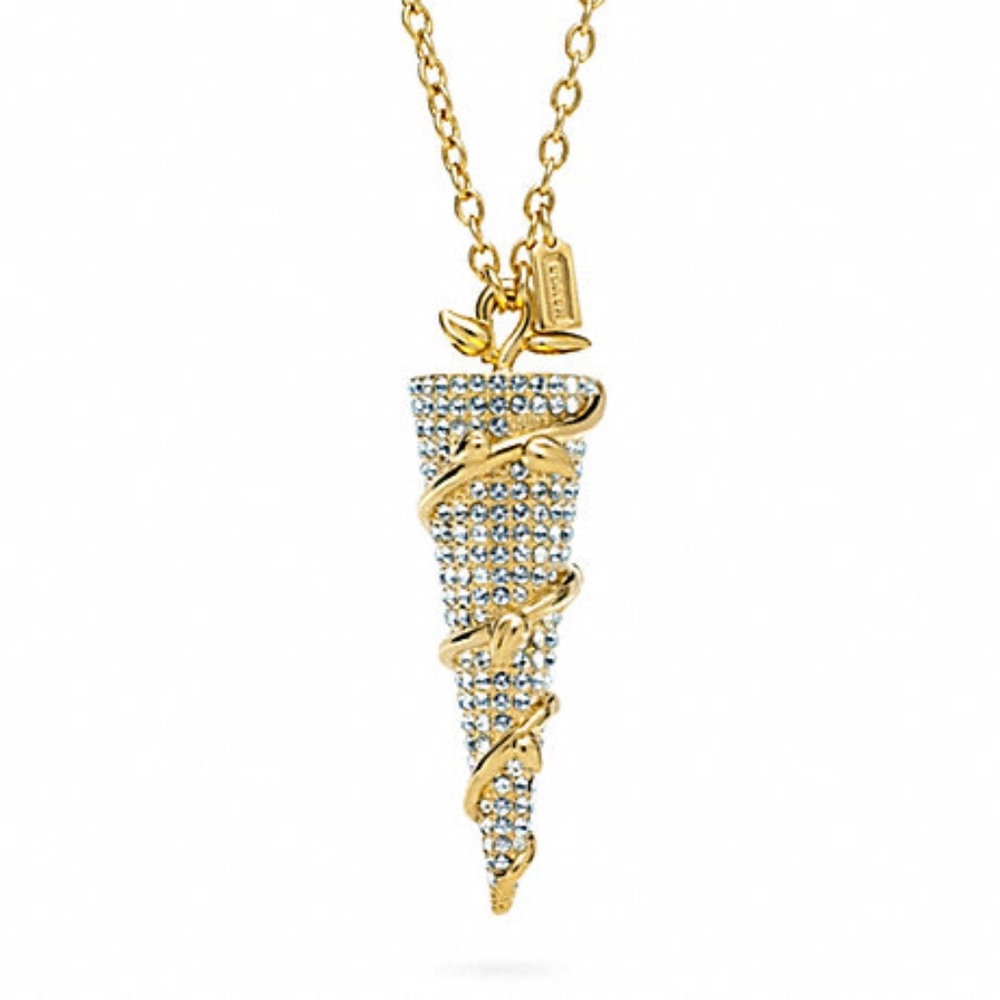 Coach Crystals Pave Spike Vine Gold Necklace